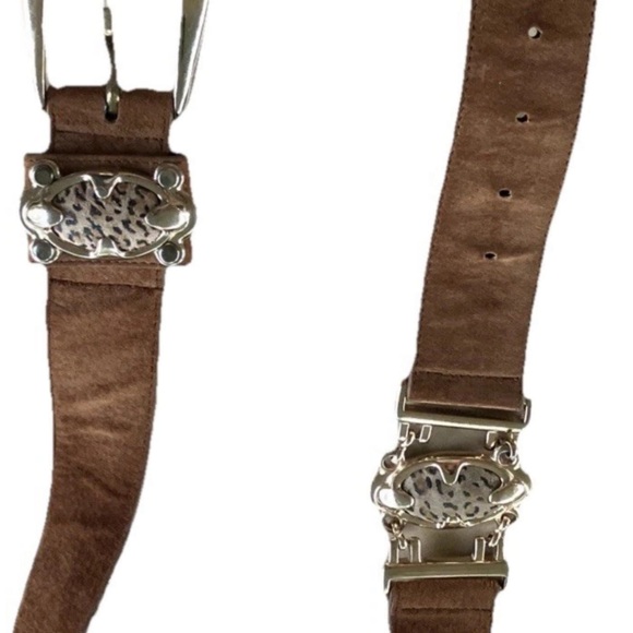 Genuine Leather Belt With Gold Buckle And Gold/ Leopard Decor Ornaments Size S - Picture 7 of 8